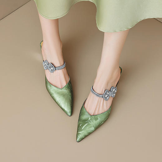 【预售5天】优雅淑女风一字带真皮包头半拖鞋女法式外穿粗高跟鞋LGYZNX&388-3 商品图3