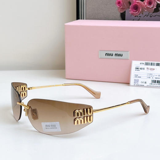 MIU MIU缪缪 Logo浮雕装饰 金属 不规则形 太阳眼镜 女款 金色（AN） 商品图2