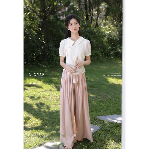 【6折秒杀】鹿向南「​奶盐假日」高腰直筒休闲裤女夏粉色显瘦垂感阔腿长裤子 商品图2