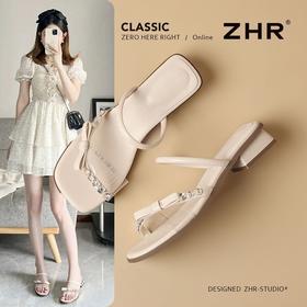 ZHR则则水钻粗跟拖鞋女2025新款夏季外穿配裙子软底一字拖凉拖女