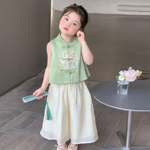 【立领汉服设计，时尚又经典！】女童立领汉服阔腿裤套装 夏季新款时尚小女孩洋气两件套 中小童套装-QQ 商品图3