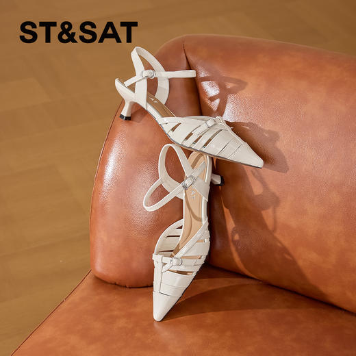 星期六法式镂空编织风尖头凉鞋SSD2114CVD 商品图0