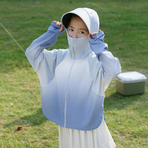 雀说渐变款儿童防晒衣男童女童黑胶帽檐防紫外线户外冰丝薄亲子防晒服AL 商品图5