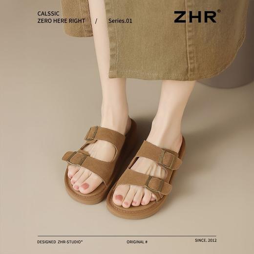 ZHR则则反绒牛皮勃肯拖鞋女外穿夏季百搭半拖勃肯鞋女沙滩凉拖鞋 商品图9