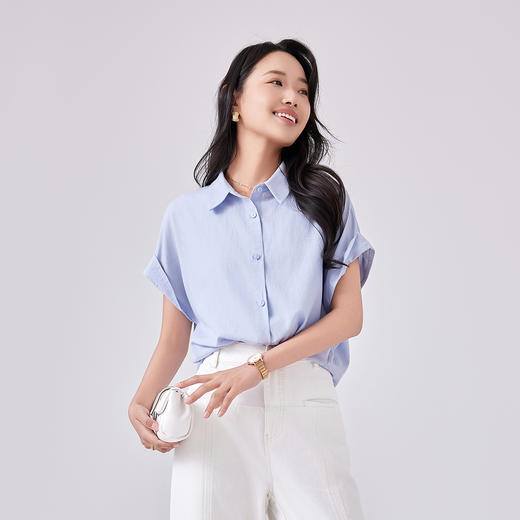 觅槿天丝亚麻短袖衬衫 优雅 简约 随行 舒爽自在 4色可选 MY2521 商品图7