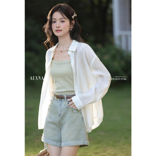 鹿向南「薰衣絮语」宽松休闲杏色防晒长袖衬衫女外搭薄款夏季上衣 商品图2