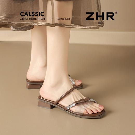 ZHR则则水钻粗跟拖鞋女2025新款夏季外穿配裙子软底一字拖凉拖女 商品图9