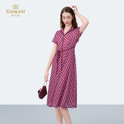 乔万尼2025新款收腰菱格时尚都市显瘦连衣裙ED2E418 商品图2