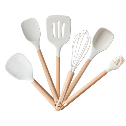 【榉木大白硅胶铲勺】硅胶锅铲勺子煎铲套装榉木手柄不粘锅可用耐高温汤勺饭勺厨房用品 商品图6