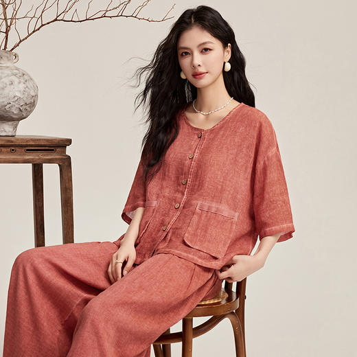 丁摩 苎麻新工艺炒色双口袋老钱风麻料两件套YBER237 商品图7