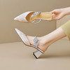 【预售5天】优雅淑女风一字带真皮包头半拖鞋女法式外穿粗高跟鞋LGYZNX&388-3 商品缩略图1