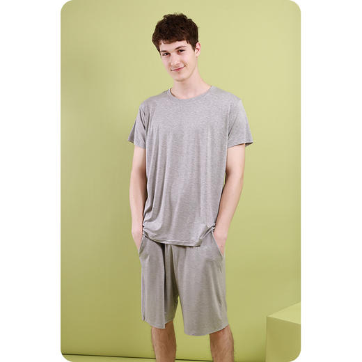 【居家服】【DF】男夏新5A抗菌除臭艾草防蚊弹力加肥大码休闲外穿居家短袖短裤套服 商品图4