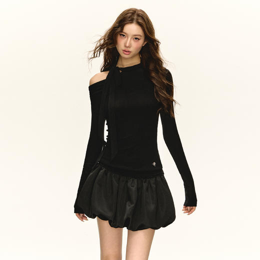 Ariseism 美式辣妹设计感露肩黑色系带拼接连衣裙女春季新款裙子 商品图2
