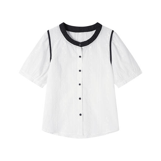 雀说绣花短袖撞色衬衫新款时尚休闲宽松薄款舒适女装衬衣AL7073 商品图4