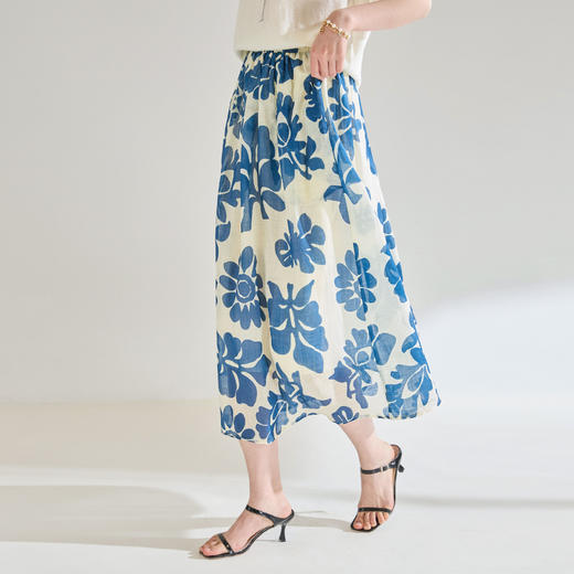 「高货sh」全新升级【铂金会员312/天猫419/差价107】(02802)洛诗琳苎麻印花垂感半身裙2025夏季轻盈空氣感度假风半裙 商品图2