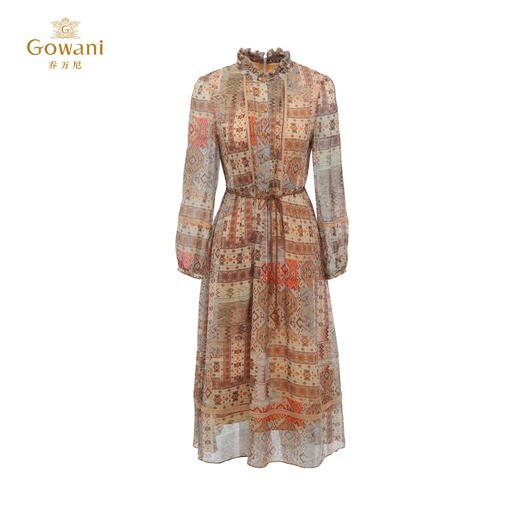 乔万尼2025新品波西米亚风100%桑蚕丝收腰印花真丝裙ED2E442 商品图4