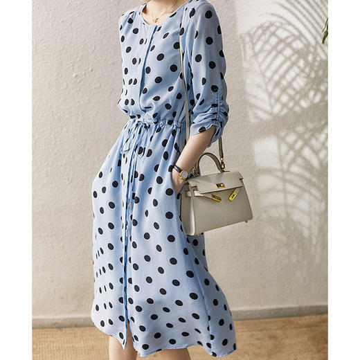 丁摩法式波点桑蚕丝真丝连衣裙气质高级感中长款裙子AL4313 商品图1