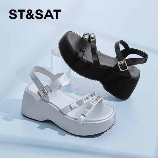 星期六休闲百搭一字带厚底水钻凉鞋SSD2115W05 商品图2