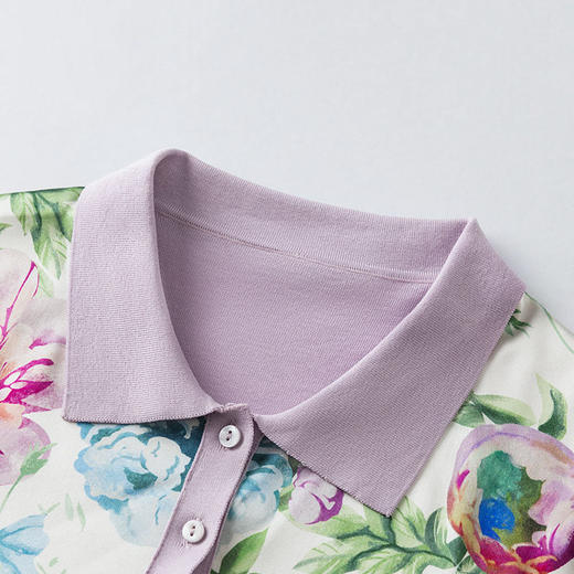 丁摩桑蚕丝针织polo衫T恤女翻领五分袖真丝上衣薄ALJ62538 商品图5