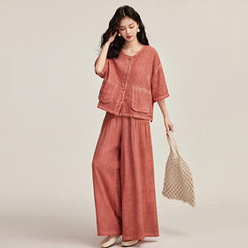 丁摩 苎麻新工艺炒色双口袋老钱风麻料两件套YBER237