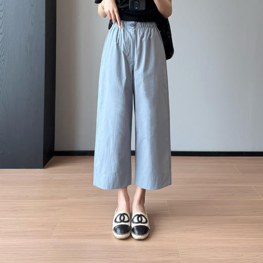 宽松气球裤一粒扣松紧腰高密棉宽松直筒阔腿九分裤女25夏款 商品图5