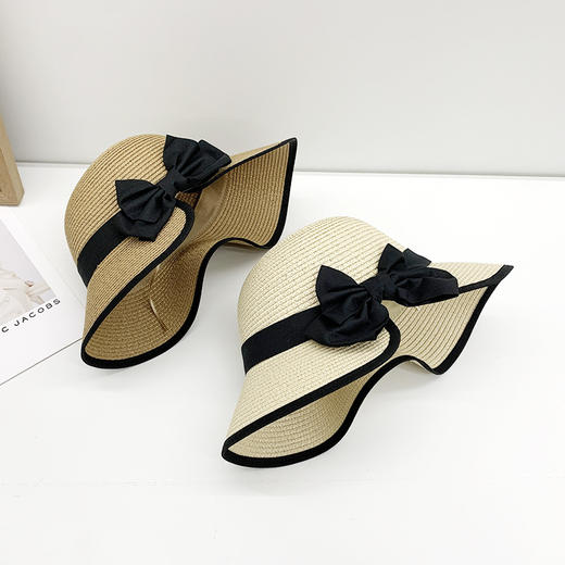 雀说草帽女包边开叉太阳帽蝴蝶结夏季大檐户外旅游防晒遮阳帽AL1633 商品图2