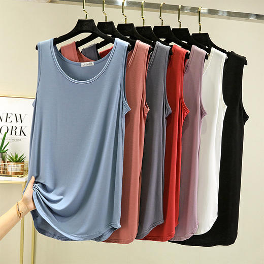 丁摩 莫代尔背心女夏季薄款宽松中长款打底衫内搭大码无袖纯色上衣5ZF-2203 商品图0