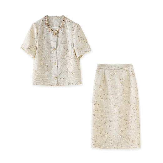 「高货wl」全新升级【铂金会员367/天猫499/差价132】(99901)洛诗琳气质小香风减龄通勤流苏领外套直筒半身裙两件套女 商品图4