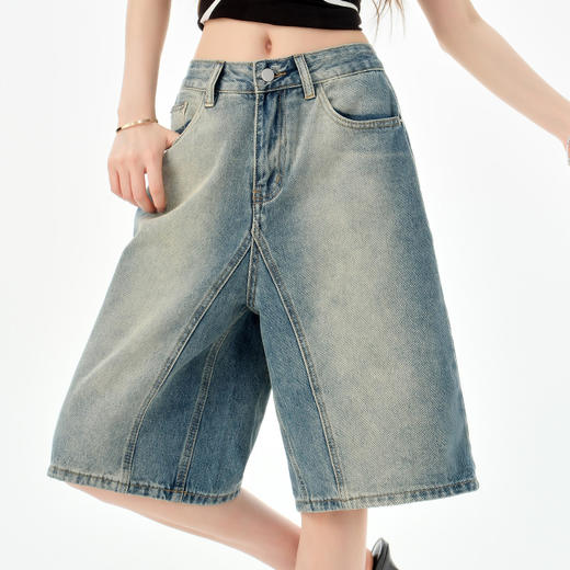 罗蒙夏季女士牛仔裤短款五分裤时尚百搭休闲裤子直筒阔腿裤子 商品图3