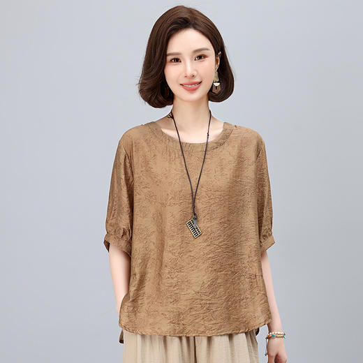 中年妈妈薄款冰丝女夏季新款宽松大码遮肚子显瘦休闲上衣   HPT-YJT5515 商品图3