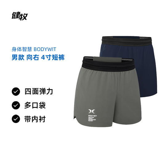 身体智慧 BODYWIT 男款 向右 4寸短裤 有内衬 商品图0