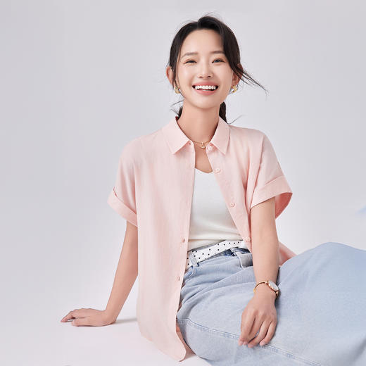 觅槿天丝亚麻短袖衬衫 优雅 简约 随行 舒爽自在 4色可选 MY2521 商品图6