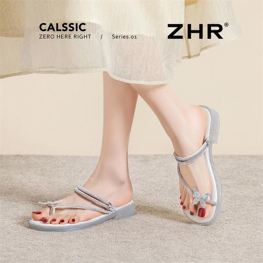 ZHR则则蝴蝶水钻夹趾凉鞋女鞋2025夏季新款时髦简约百搭平底拖鞋 商品图2
