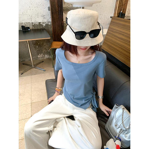 <曾小咸推荐>2色不规则下摆绑带短袖T 日常89.99/件 立减50 秒杀39.99/件！！ 商品图2