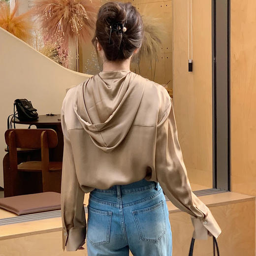 （稀缺货源）火桐hooton高定系列重磅24姆米绉缎连帽真丝夹克YT3020 商品图6