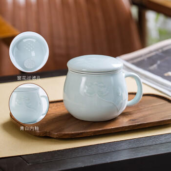 昌南茶杯陶瓷带过滤带盖景德镇影青单杯子家用办公泡茶杯禅意莲心 /厨具 /茶具 /茶杯 商品图2