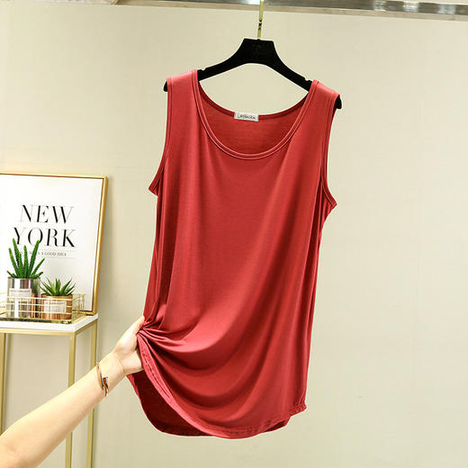 丁摩 莫代尔背心女夏季薄款宽松中长款打底衫内搭大码无袖纯色上衣5ZF-2203 商品图2
