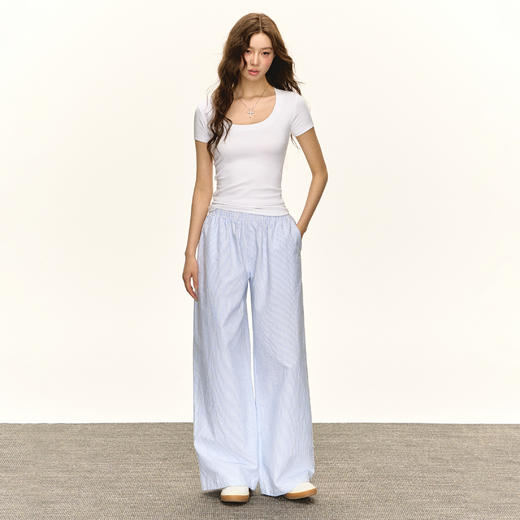 Ariseism  美式复古慵懒风条纹宽松休闲裤女夏季新款低腰阔腿裤子 商品图4