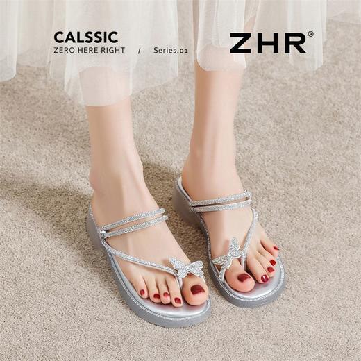 ZHR则则蝴蝶水钻夹趾凉鞋女鞋2025夏季新款时髦简约百搭平底拖鞋 商品图8