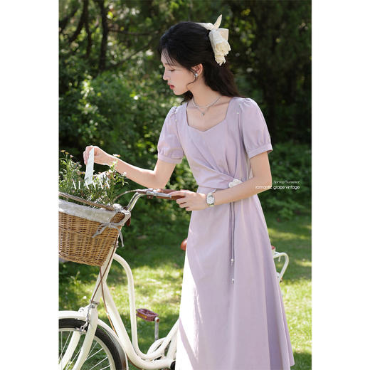 鹿向南「芋芋奶冰」法式气质紫色短袖连衣裙夏新款时尚优雅长裙女 商品图3