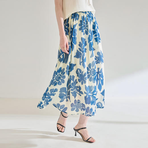 「高货sh」全新升级【铂金会员312/天猫419/差价107】(02802)洛诗琳苎麻印花垂感半身裙2025夏季轻盈空氣感度假风半裙 商品图0