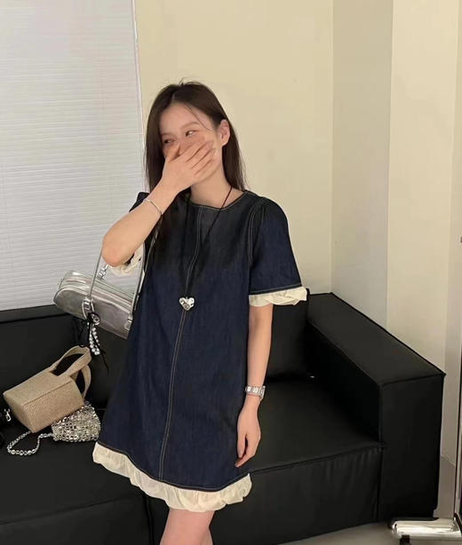 老米优品🎈3-5天！韩代同款《复古丹宁🍃欧根纱木耳边设计款牛仔连衣裙》显瘦显高的神仙裙 
子，复古浪漫~Q250416B 下架 商品图8