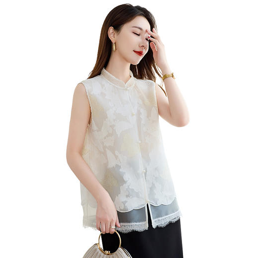 丁摩 【真丝剪花】新中式乔其剪花无袖马甲上衣9262 商品图4