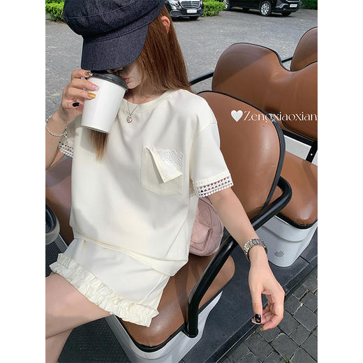 【折后再享2件88折】现货秒杀！微信打折价！袖口蕾丝边T恤+花边短裙两件套 日常189.99/件 立减60 秒杀129.99/件！！ 商品图3