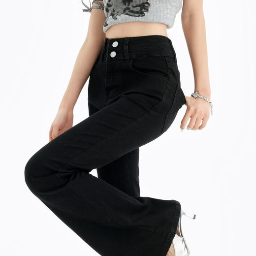 罗蒙女士牛仔裤四季休闲百搭女长裤微喇时尚通勤裤子高腰显瘦牛仔裤 商品图4