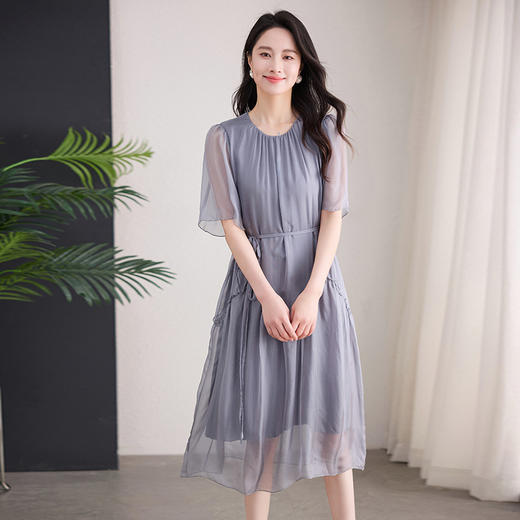 丁摩 纯色真丝连衣裙桑蚕丝气质飘逸裙子538 商品图0