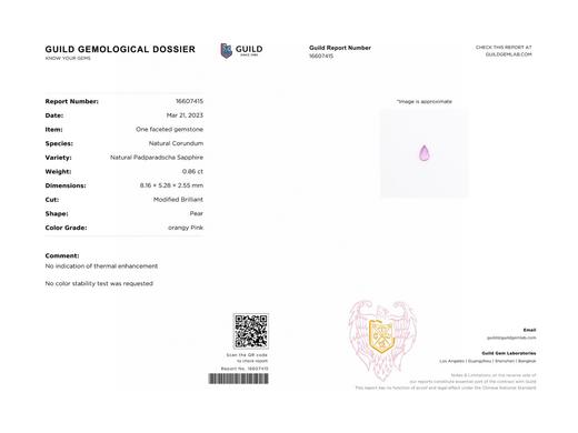 0.86ct刻面帕帕拉恰蓝宝石戒指 商品图4