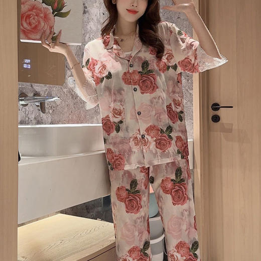 中式玫瑰睡衣四件套 | 99元任选2套：短袖上衣 + 吊带背心 +短裤 +长裤 商品图0