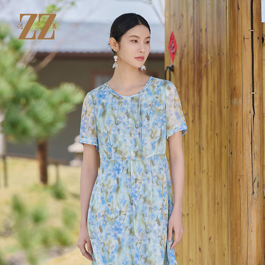 佐尔美气质碎花100%桑蚕丝连衣裙女M52LS34 商品图2