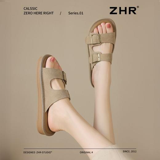 ZHR则则反绒牛皮勃肯拖鞋女外穿夏季百搭半拖勃肯鞋女沙滩凉拖鞋 商品图6